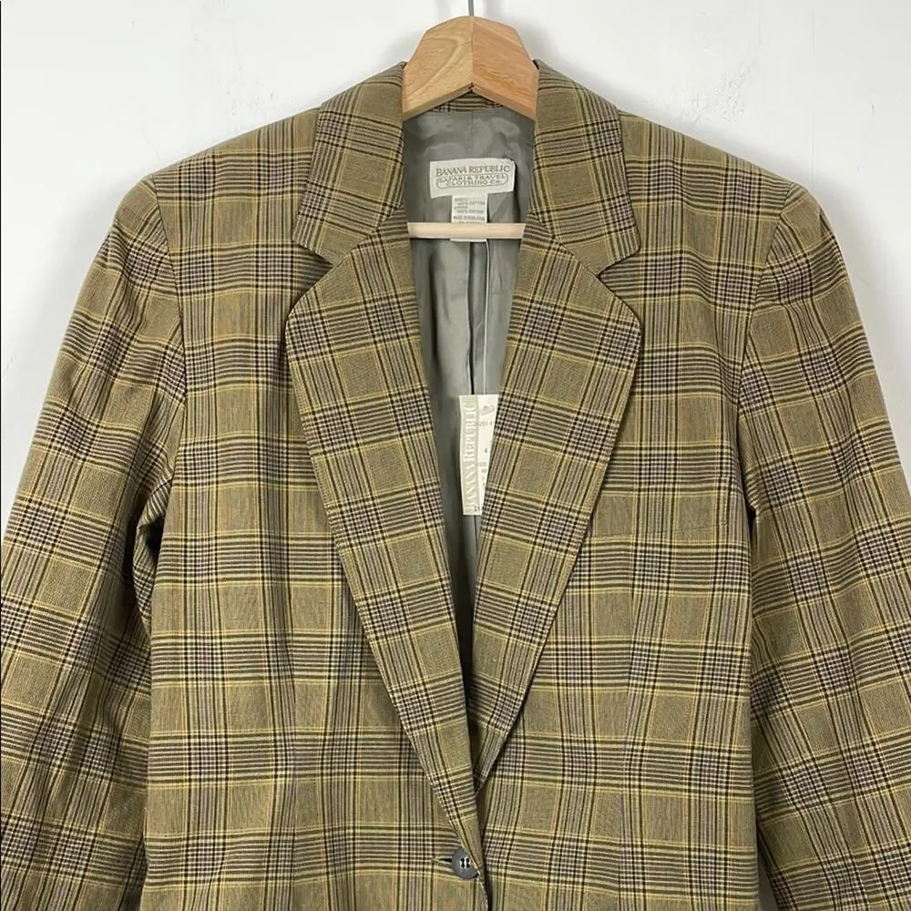 Banana Republic Safari And Travel Plaid Green Purple Career Womens 4 Blazer NWT